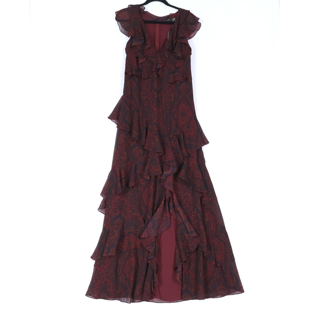 Lauren Ralph Lauren Burgundy Paisley Ruffle Maxi Dress